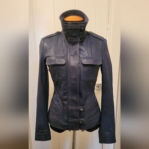 Danier Dark Blue soft Leather Jacket with Button Accents